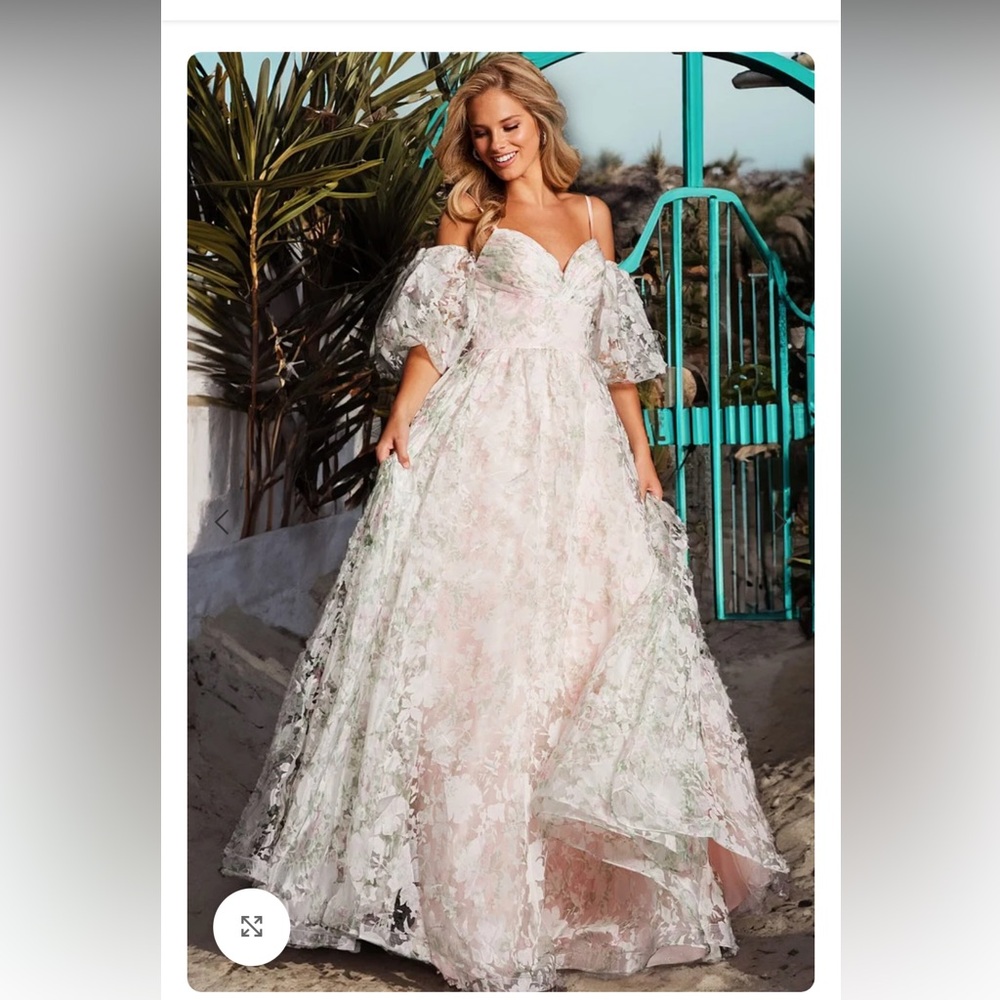 NWT Jovani Light Pink Floral A Line 37531 Gown 12 - Picture 3 of 13